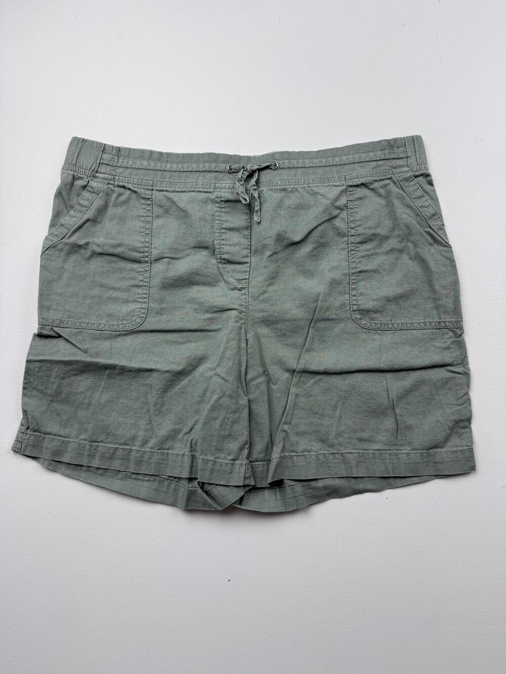 Talbots Shorts Womens 16 Green Linen Blend Utility Drawstring Elastic Waist